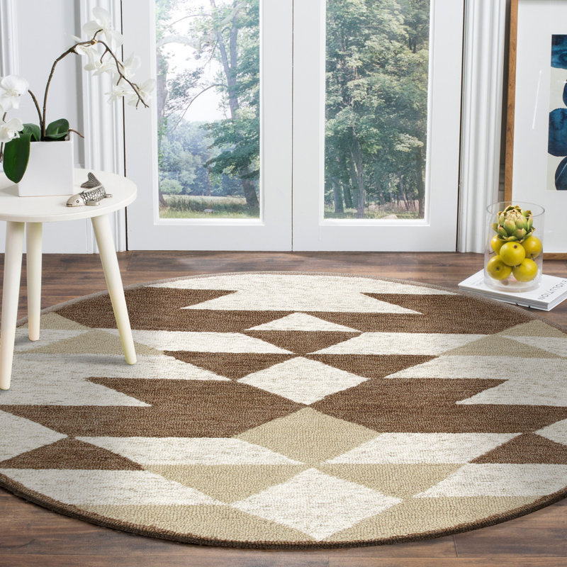 Hand Tufted Wool Geometric Indoor Rug, Round 6'