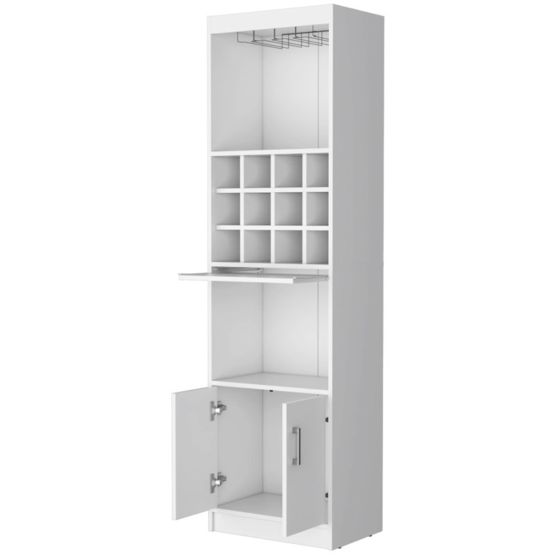White Bar Cabinet With Ample Shelf Space - 71.1 Inches High, 15 Shelves, 2 Doors, Engineered Wood Wine Storage Options And Function