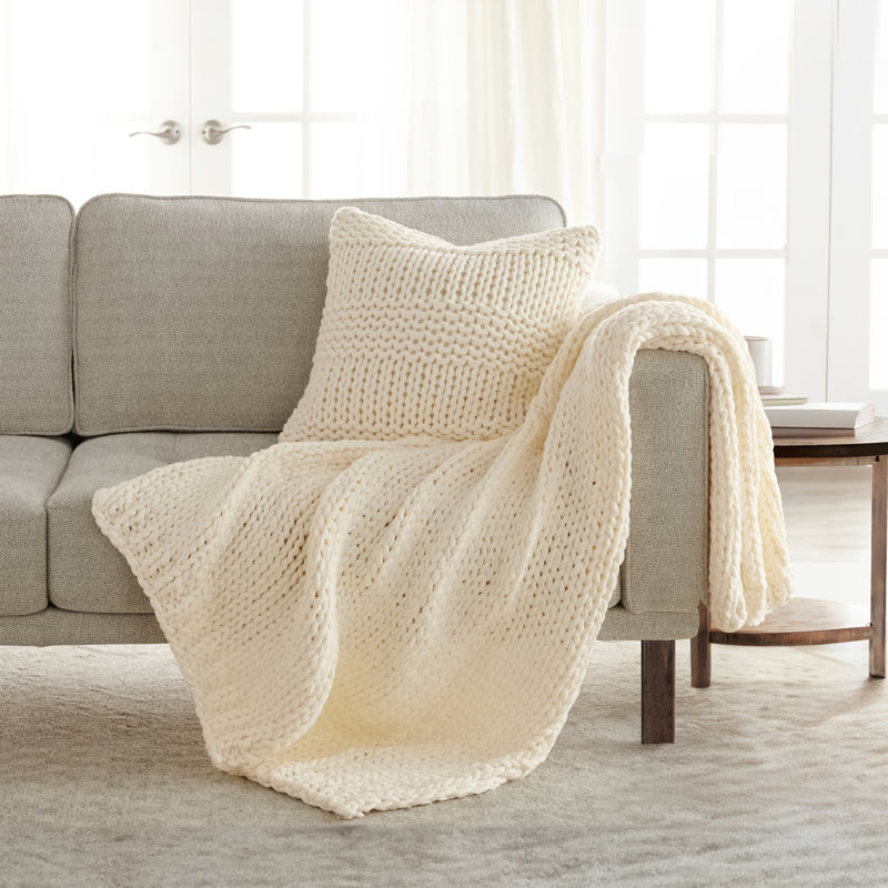 Cozy Chunky Knit Acrylic Decor Throw Pillow, Cream