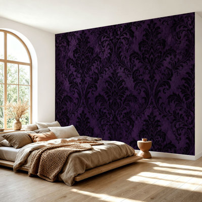 Wall Mural Peel and Stick Wallpaper Gothic Elegant Black Purple Damask Design Self-Adhesive Removable Contact Paper Wall Decor for Living Room Bedroom 69"H x 96"W