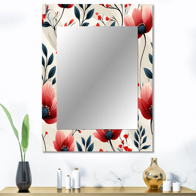 Suha Red Coastal Elegance Floral Pattern - Floral Decorative Wall Mirror, Floral Mirror, Printed Metal Art