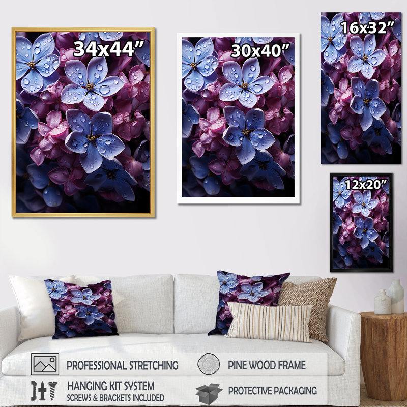 Lilas clair de lune chuchotant charme - lilas mur art salon, Cadre flottant noir, H 20 po x l 12 po x P 1 po
