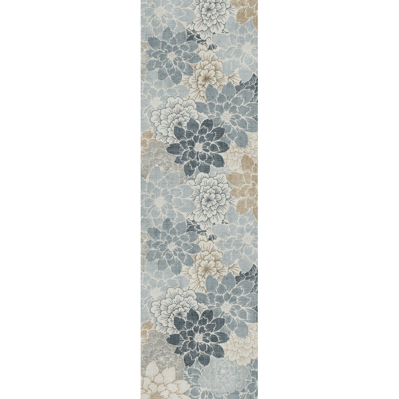 Tapis de cuisine rétro anti-fatigue antidérapant, L 47 po x H 17 po, Brun / beige / bleu floral
