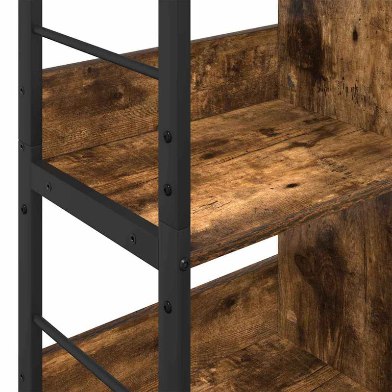 82cm W Steel Etagere Bookcase, (4 Shelves) 144.5cm. H x 82cm. W x 32cm. D, Smoked Oak