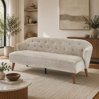 Mid-Century 3-Seater Sofa with Tufted Backrest and Plush Upholstery