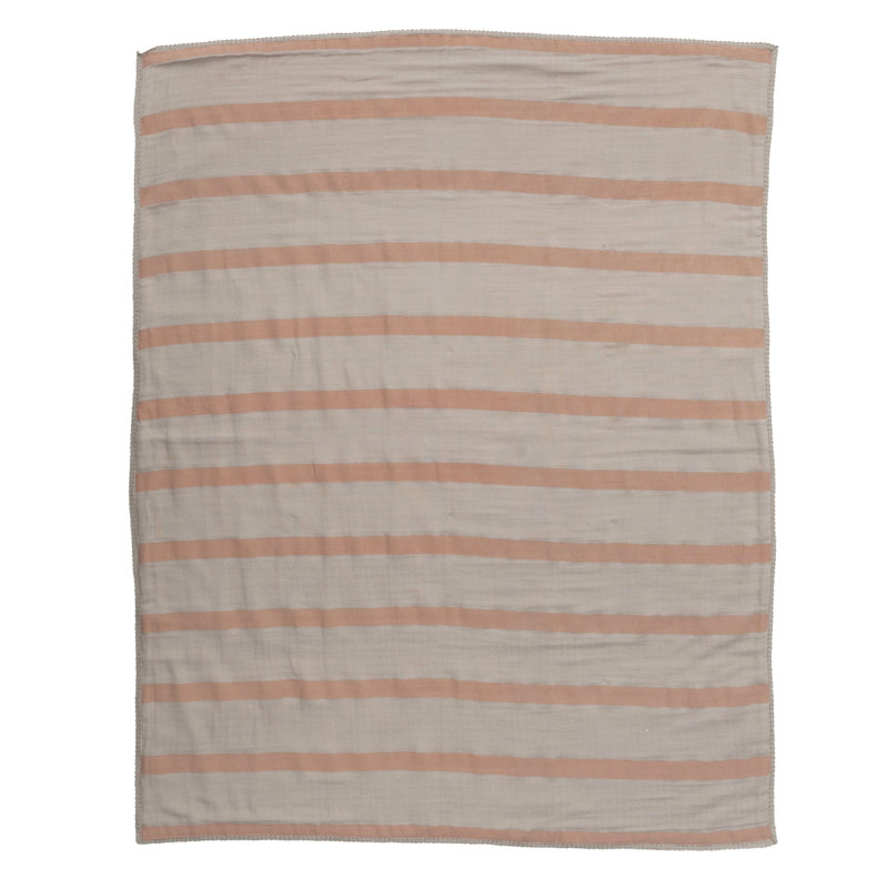 Couverture pour bébé à rayures en coton, Crème / rose