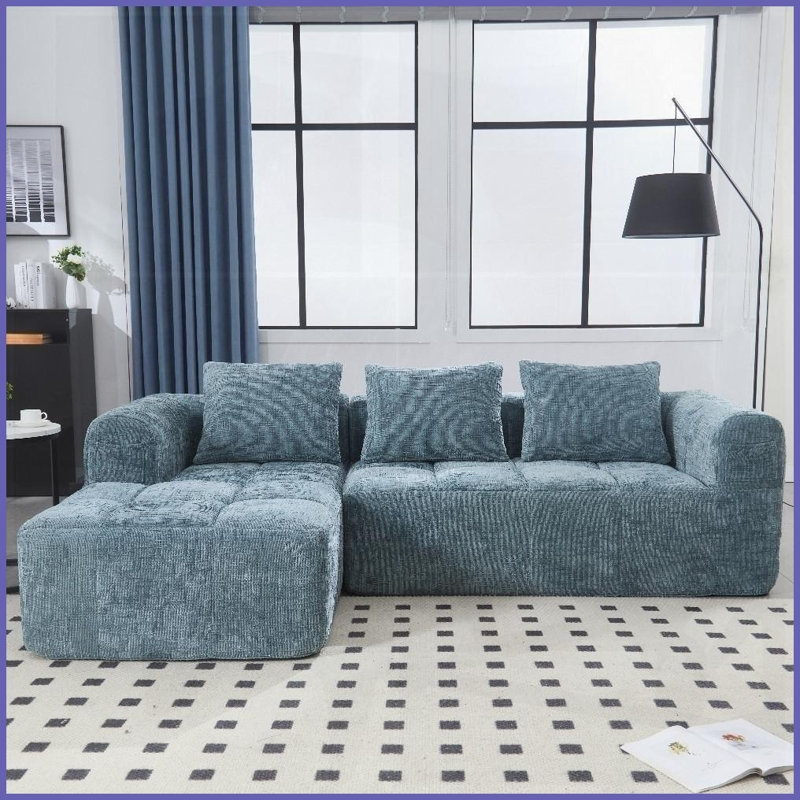 Canapé modulaire en L modulaire en chenille moderne - 98,42 po avec méridienne, poches latérales et amp; Pas d'assemblage pour le salon