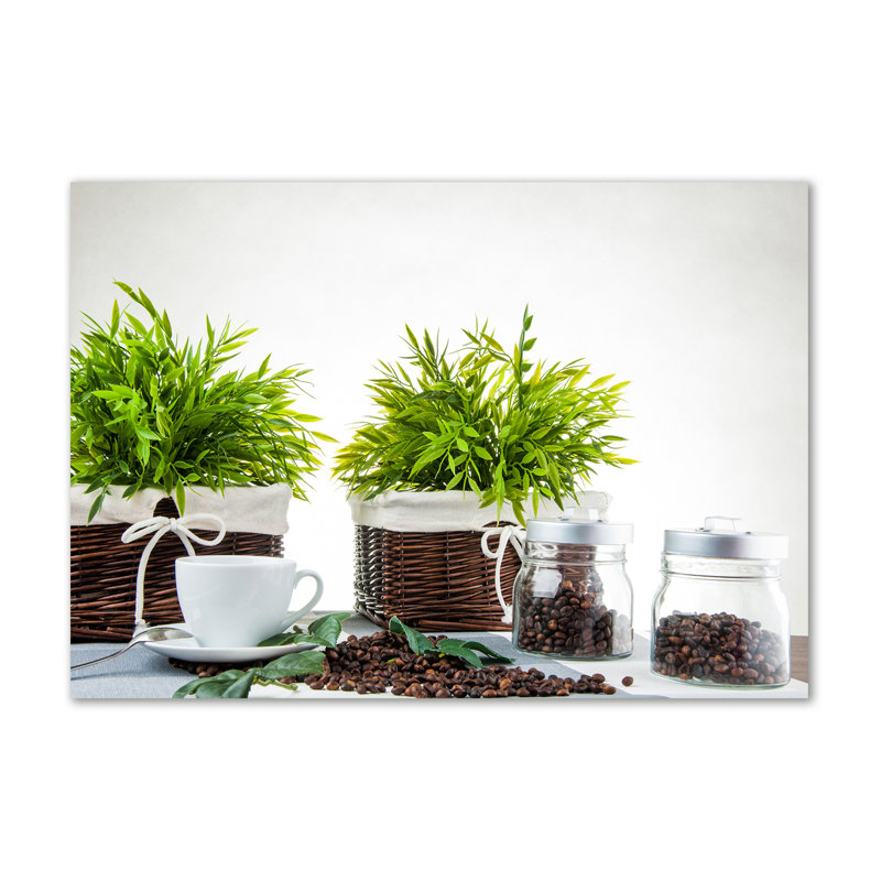 Home And Coffee Theme - No Frame Print on Glass, 70cm H x 100cm W x 2cm D, Canvas