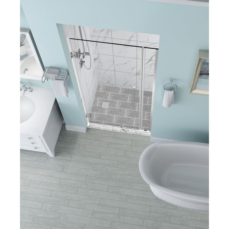 Belmore 51 x 72 Hinged Frameless Shower Door, Stainless Steel, Clear