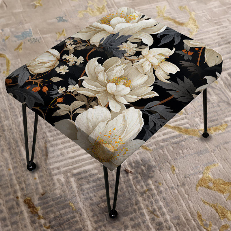 Rhoades - White Peony Paradise II - Repose-pieds rectangulaire floral