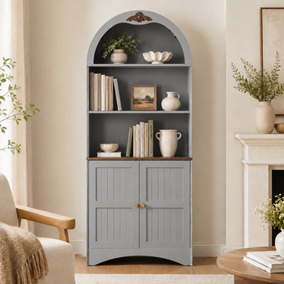 Conception campagnarde arquée avec applique décorative et bibliothèque de rangement réglable avec tablette ouverte et armoire pour le salon et la salle à manger