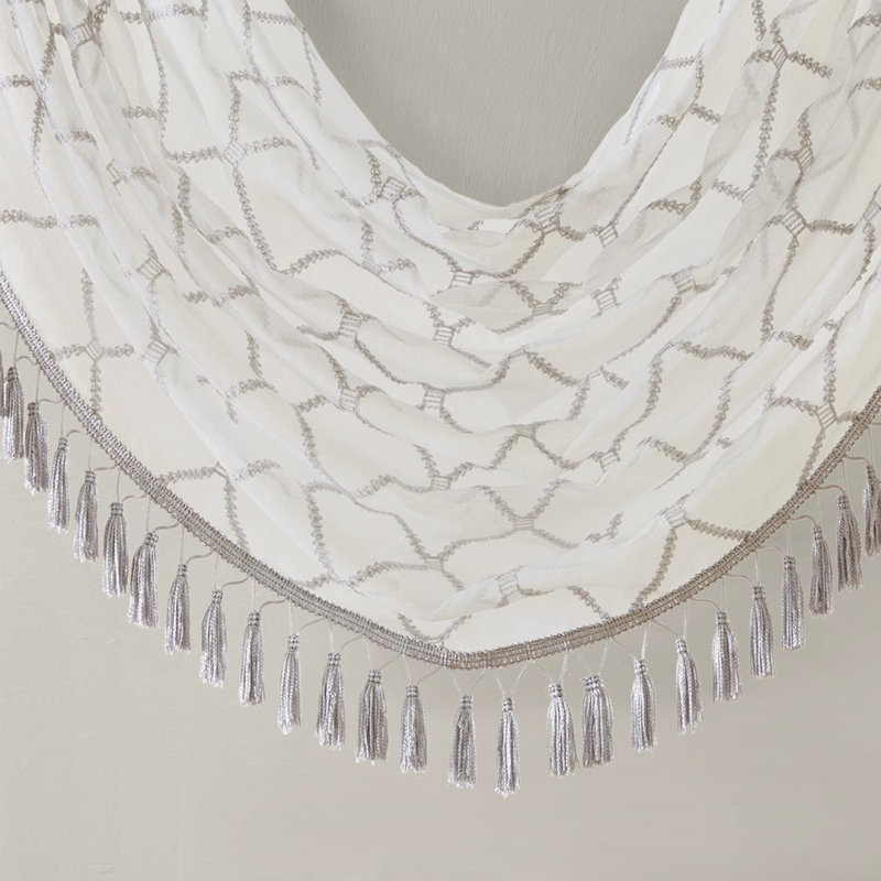 Diamond Sheer Embroidered Waterfall Valance White/Grey 38X46", Gray/White