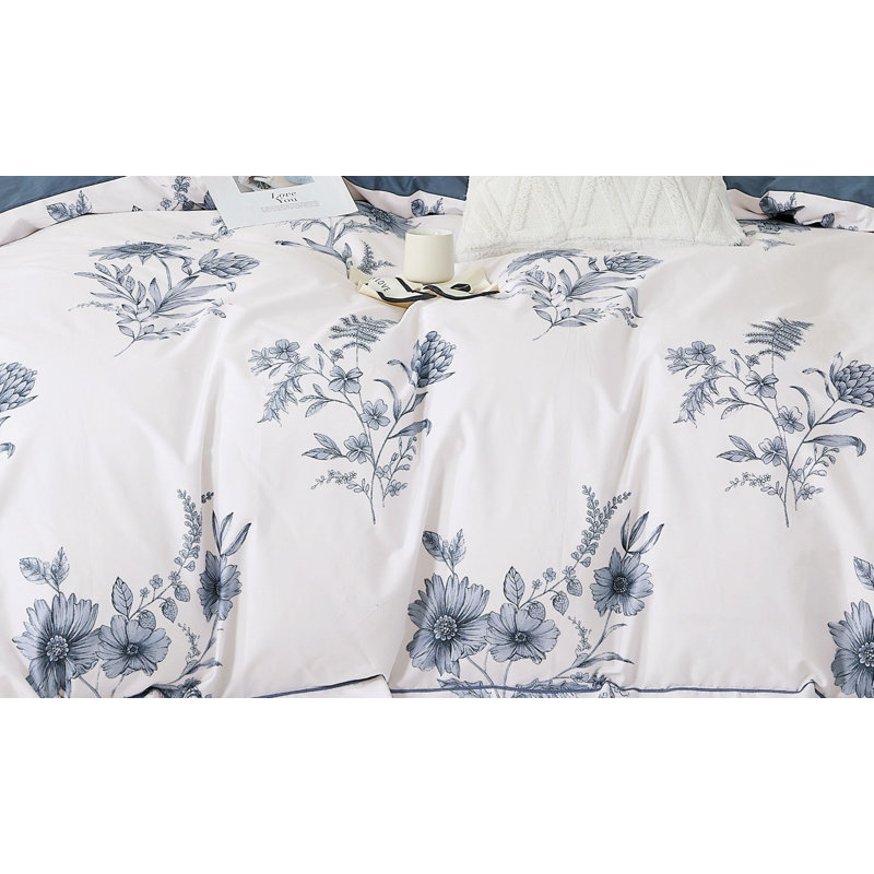 Cotton Twill Floral Comforter, King Comforter + 2 King Shams
