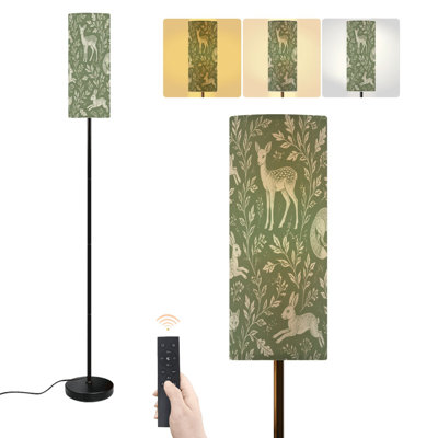 Floor Lamp Sage green vintage animal Forest deer rabbit fox botanical leaf Dimmable Modern Standing Lamp with Remote Control Footswitch Bulb Lampshade Tall Pole Corner Lamp for Living Room Bedroom Office