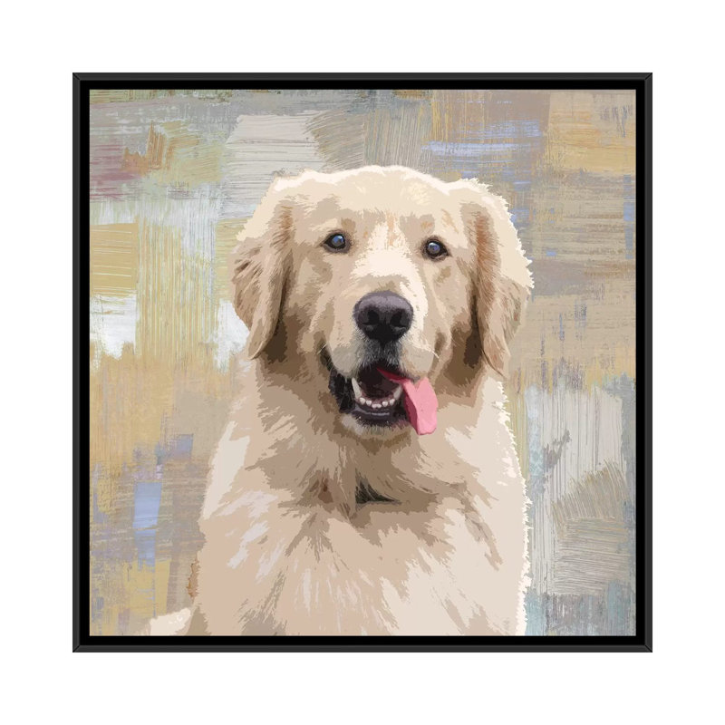 « golden retriever », reproduction d’impression sur toile, H 18 po x l 18 po x P 1,5 po, Toile avec cadre noir, Pas de tapis