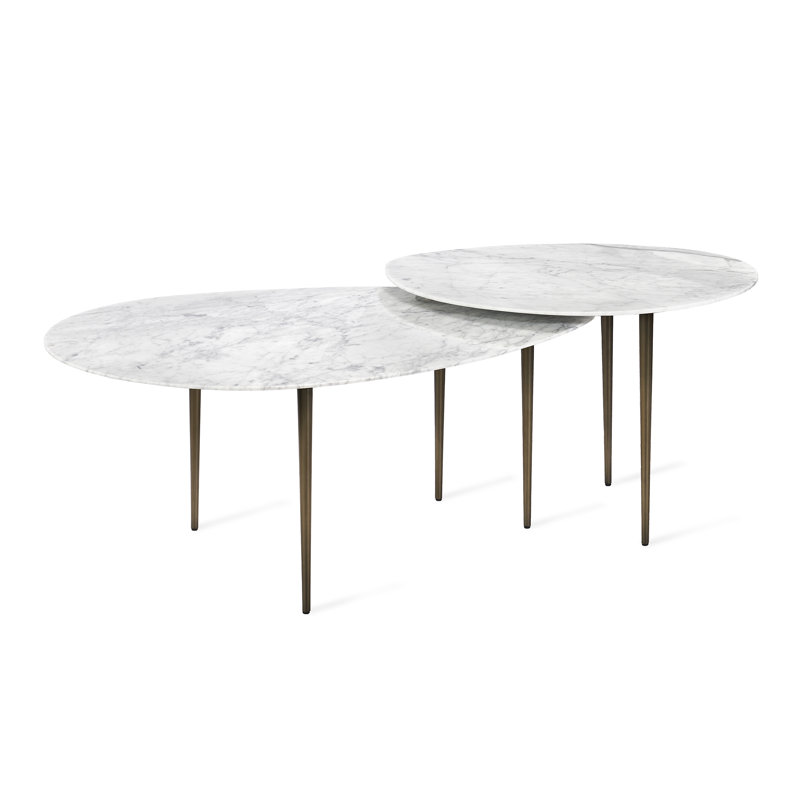 Alexia Antique Bronze and Carrara Marble Nesting Coffee Table Set