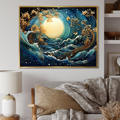 Teal Yellow Ocean Coastal Serenade Pointillism II - Landscapes Wall Decor