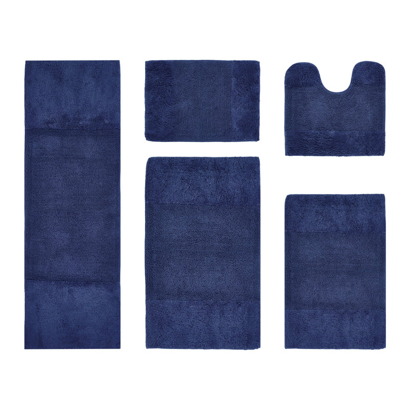 Makaylynn Premium 100% Cotton 5 Piece Bath Rug Sets with Non-Slip Backing, Machine Washable, Luxurious Solid Pattern Super Absorbent & Tufted Weave Bath Mat for Bathroom, Shower, and Tub