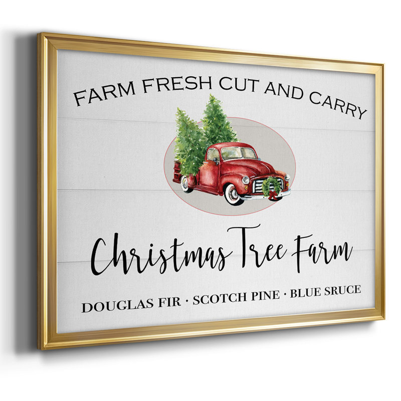 "Christmas Tree Farm", art textuel sur toile, H 26 po x l 38 po x P 1,5 po, Or