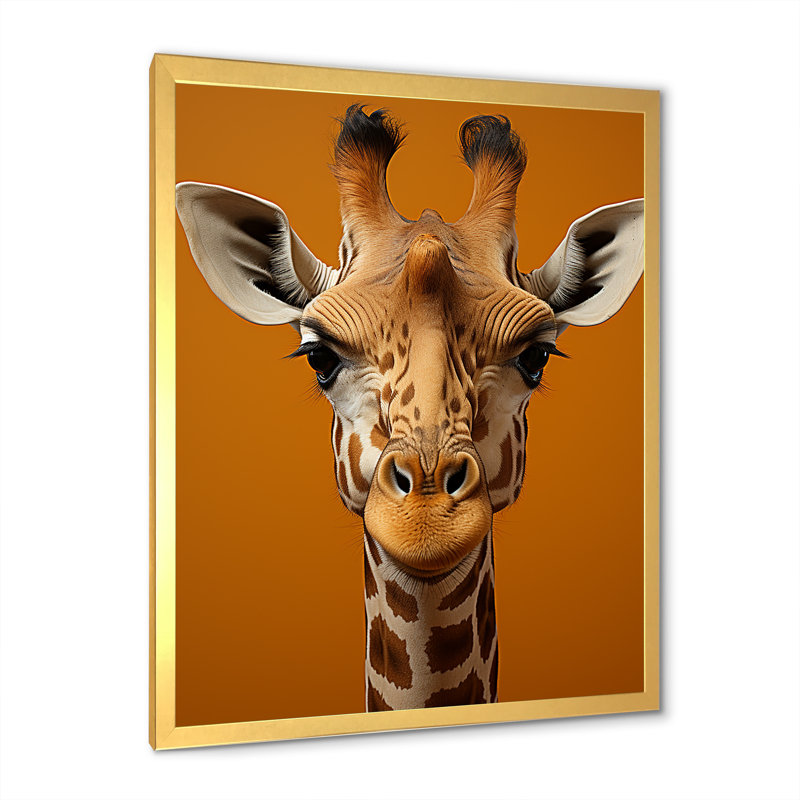 Girafe moderne sur toile, impression sur toile, Cadre doré simple, H 40 po x l 30 po x P 1,5 po