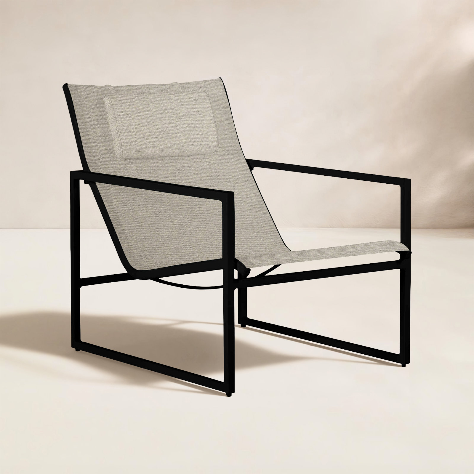 Serenata Sunbrella® Patio Lounge Chair, Welt, Dove Sunbrella Linen, Midnight/Black Sling
