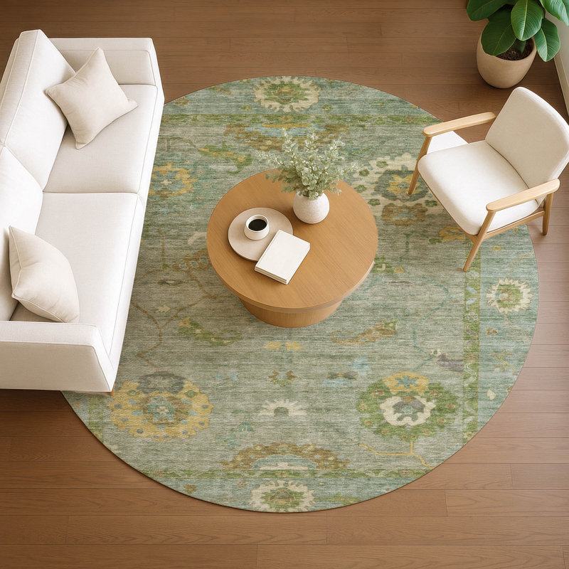 Machine Washable Indoor/Outdoor Kaczor ACN2229 Global Rug, Round 8'