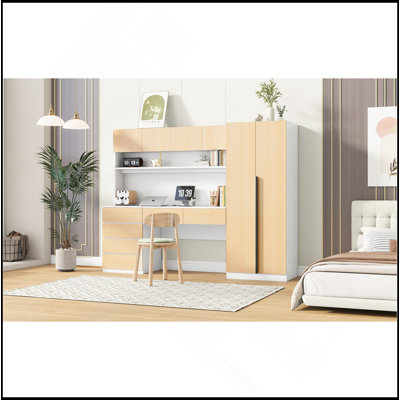 Armoire 2 portes avec rangement et rangement en bois pour chambre à coucher avec tablettes et tiroirs, naturel