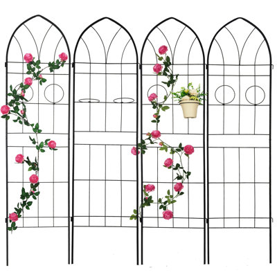 Ensemble de 4 treillis en métal 78,7 "x 19,7", antirouille pour la gloire du matin, support à fleurs extérieur - jardin noir 78,7 "x 19,7", paquet rose, support