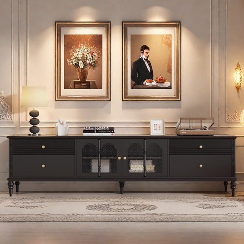 Meuble télé en bois massif au design rétro et simple, H 24,8 po x L 94,48 po x l 15,74 po
