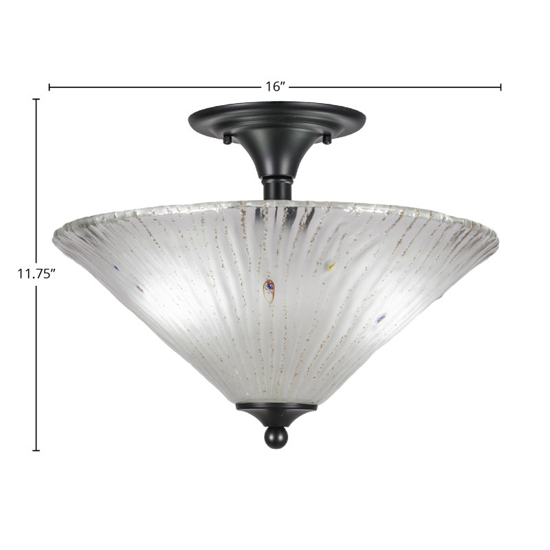 Semi-Flush 2 Bulbs With 16" Crystal Glass, Matte Black, Frosted