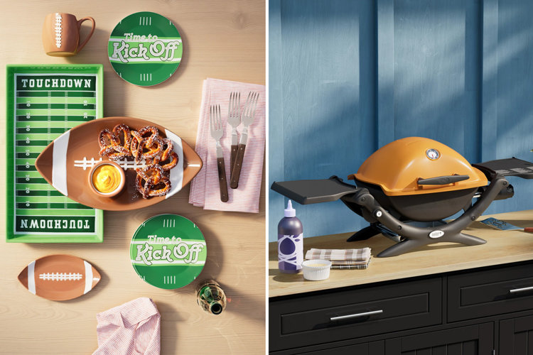 tailgate essentials on the left; portable tabletop grill on the right