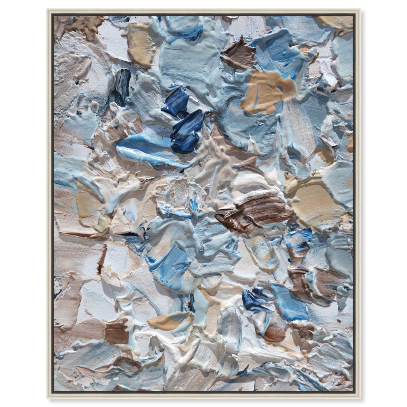 «Winter Beach Seashore», art abstrait bleu moderne par Orren Ellis, Cadre argenté, H 21 po x l 17 po