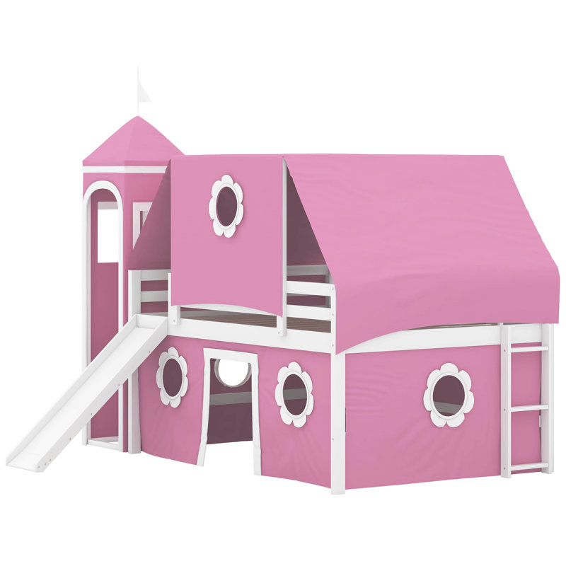 Lit pour enfant avec tente et tour Ramet, Double, Rose