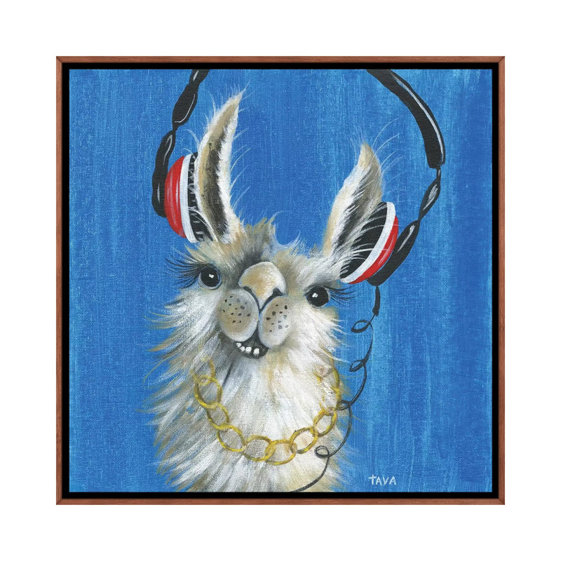 Llama Jammin '- reproduction d'art, H 37 po x l 37 po x P 1,5 po, Toile avec cadre en bois classique, Aucun mat