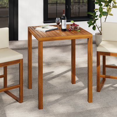 Table de bar d'extérieur en bois, conception rectangulaire, plateau de table à lattes, 39,5 pouces de hauteur, - coloré, 31,5 profondeur et largeur, poids de 28,12 lb, esthétique naturelle, pieds fuselés, finition complémentaire, intempéries,