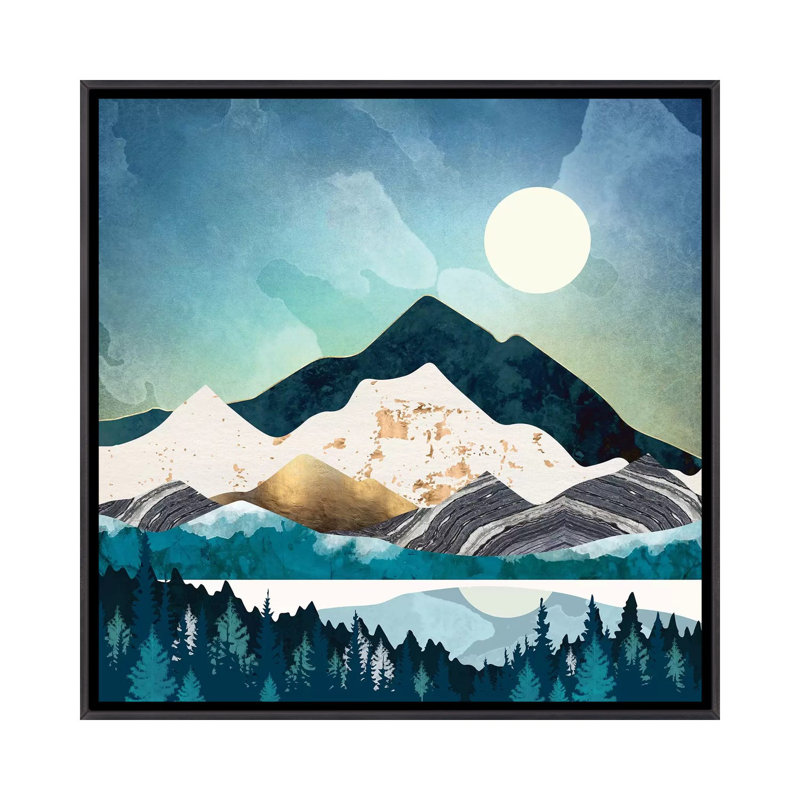 «Evening Forest», reproduction d'impression, H 18 po x l 18 po x 1,5 po, Pas de tapis, Toile avec cadre noir patiné