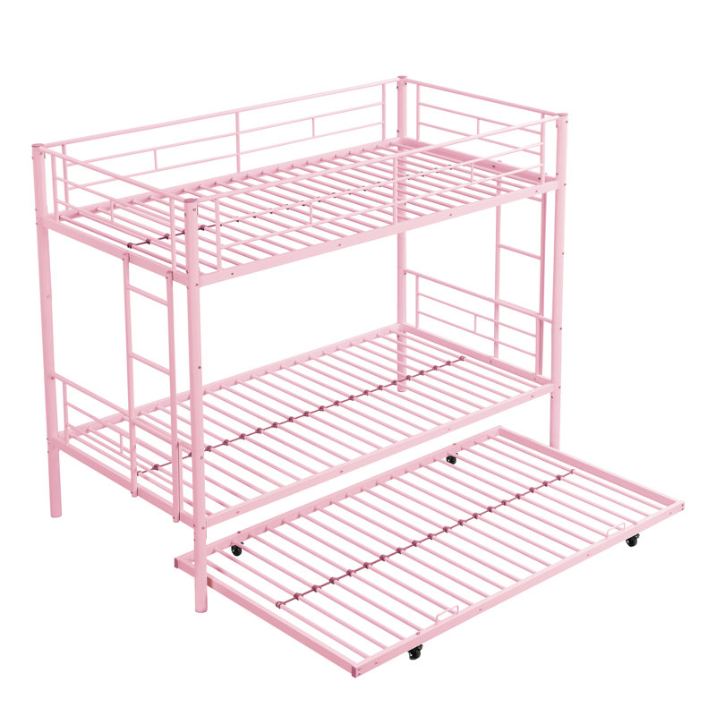 Lit superposé en métal rose avec lit gigogne - Lit moderne et fonctionnel, lit superposé, solide pour la durabilité, fonctionnement silencieux et stable, capacité de charge à bruit élevé, escalier sécuritaire, agencement simple