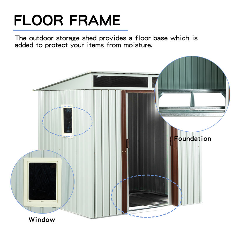 6Ft X 5Ft Outdoor Metal Storage Shed With Window And Metal Foundation White, White
