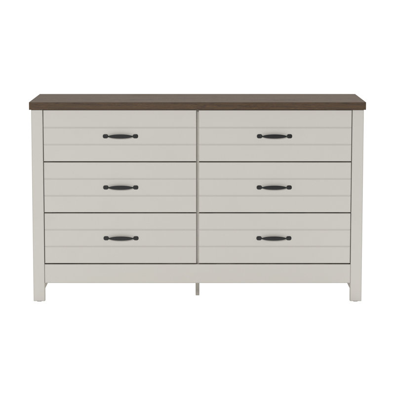 Salton Wood 6 Drawer Dresser, Ivory/Knotty Oak