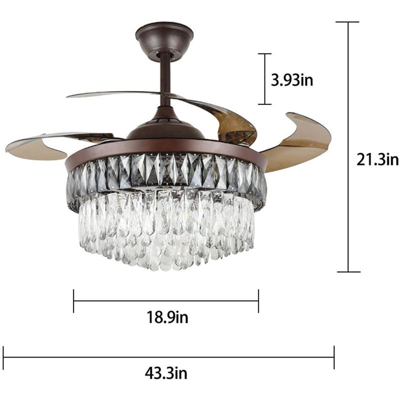 Ventilateur de plafond 42 po à 4 pales en cristal Eather avec télécommande et ensemble d'éclairage inclus