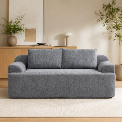 Canapé de 67 pouces sans cadre avec 2 coussins, siège très profond, canapé à deux places en velours côtelé, sac de rangement latéral, canapé à plancher rembourré facile à installer (gris deux places)