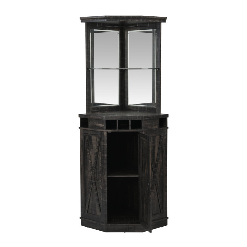 Bar d'angle avec rangement pour bouteilles de vin 72 "Adam, Charbon de bois