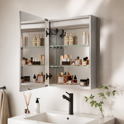 Armoire à pharmacie de salle de bain avec lumières, armoire à pharmacie DEL 28 po x 20 po avec miroir, armoire à pharmacie lumineuse avec désembueur, gradateur, horloge numérique et affichage de la température, montage en surface