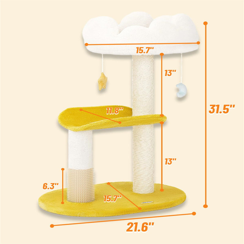 Cloud-Themed Multi-Level Sisal Cat Tree with Perch and Bed