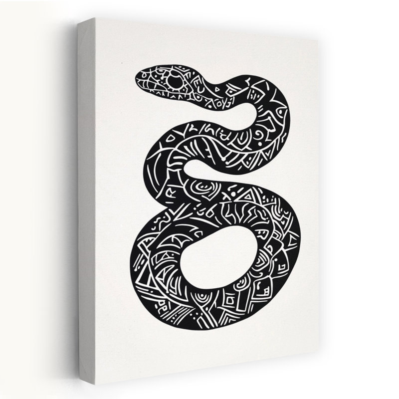 Coiled Tribal Snake Abstract Mystical Contemporary Snake Wall Art Print 1 Piece Wrapped Canvas Wall Art