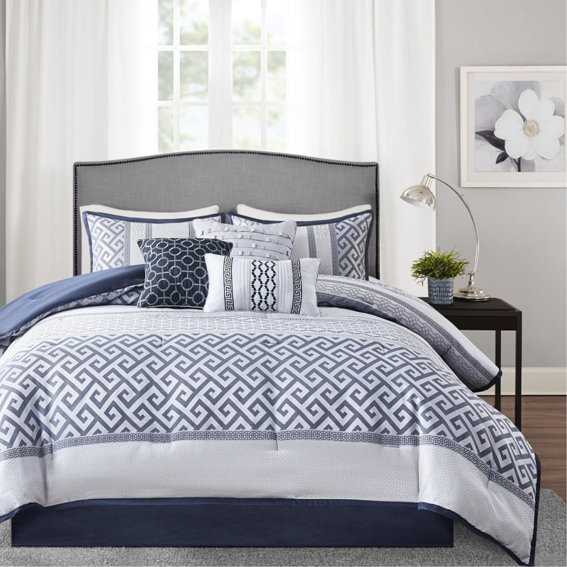 Édredon - 7 pièces avec motifs géométriques tissés et coussins traditionnels, Édredon de très grande taille et 6 pièces suppl