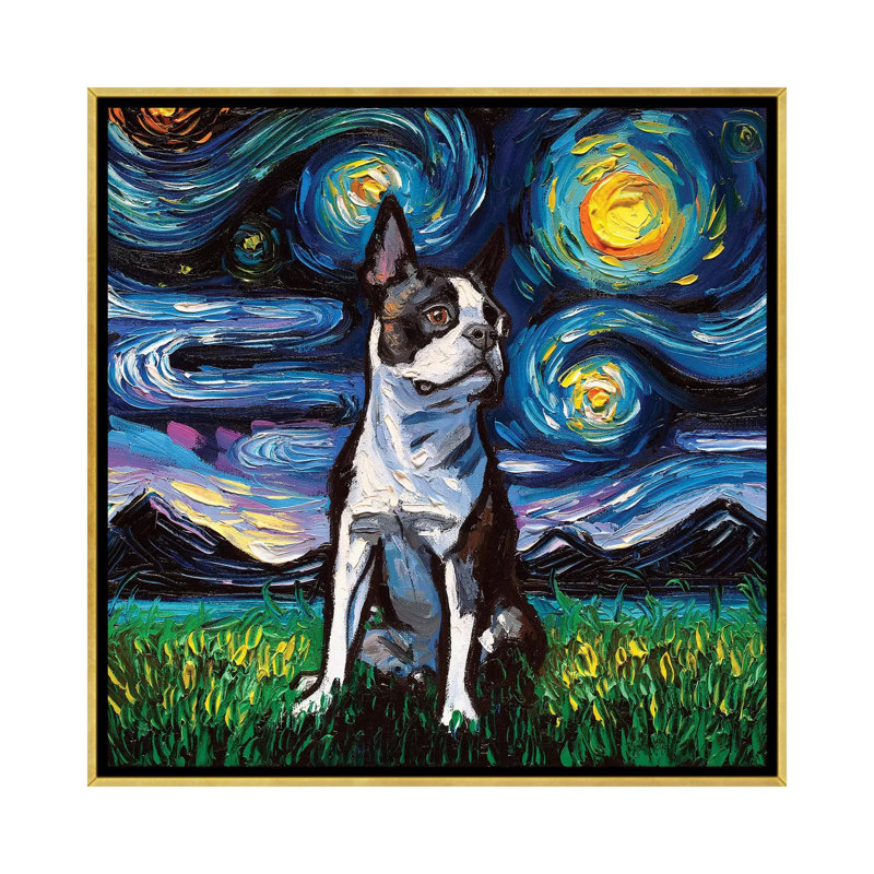 «Boston Terrier Night II» par Aja Treves - reproduction d'art, Pas de tapis, H 26 po x l 26 po x P 1,5 po