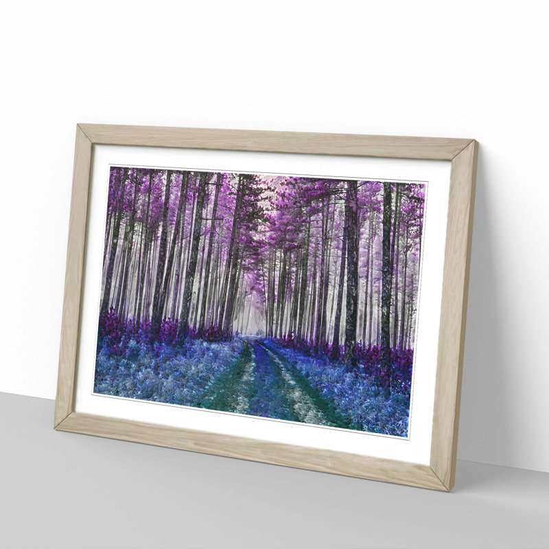 Path Through a Purple Forest in Abstract - Picture Frame Graphic Art Print, 48cm H x 65cm W x 2cm D, Oak Framed