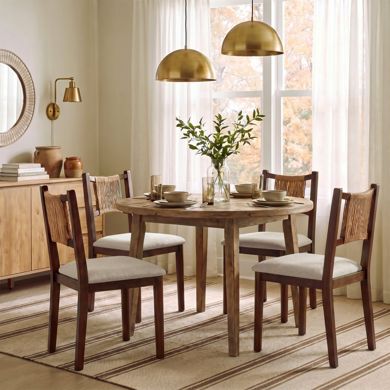 Chaise de salle à manger en corde tissée à la main avec siège rembourré, 4, Khaki