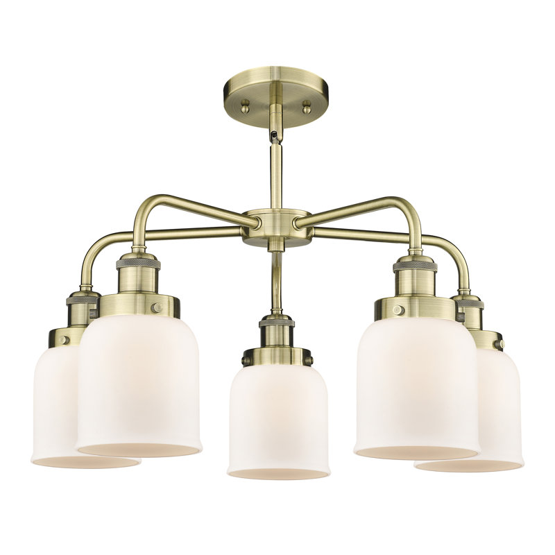 Bejtullah 5 - Light Glass Dimmable Chandelier, Matte White, Antique Brass
